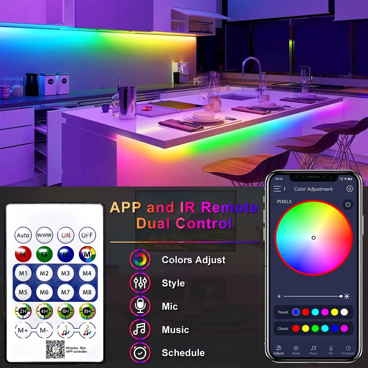 USB iridescentna neon traka z Bluetooth daljincem