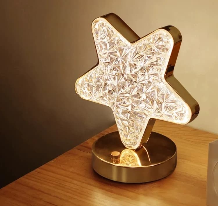 Polnilna LED nočna luč z kristalom v obliki zvezde in lune