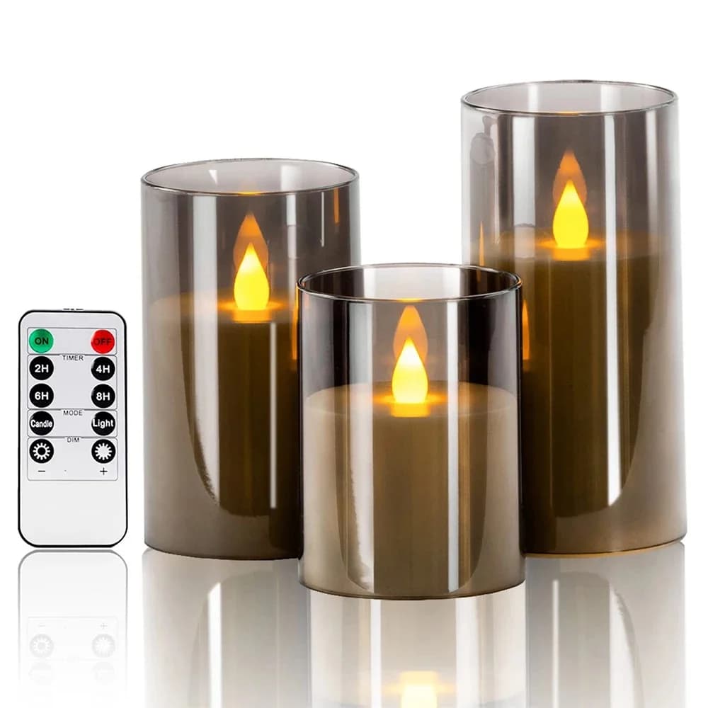 LED svečke z migajočim plamenom in daljincem (3-pack)