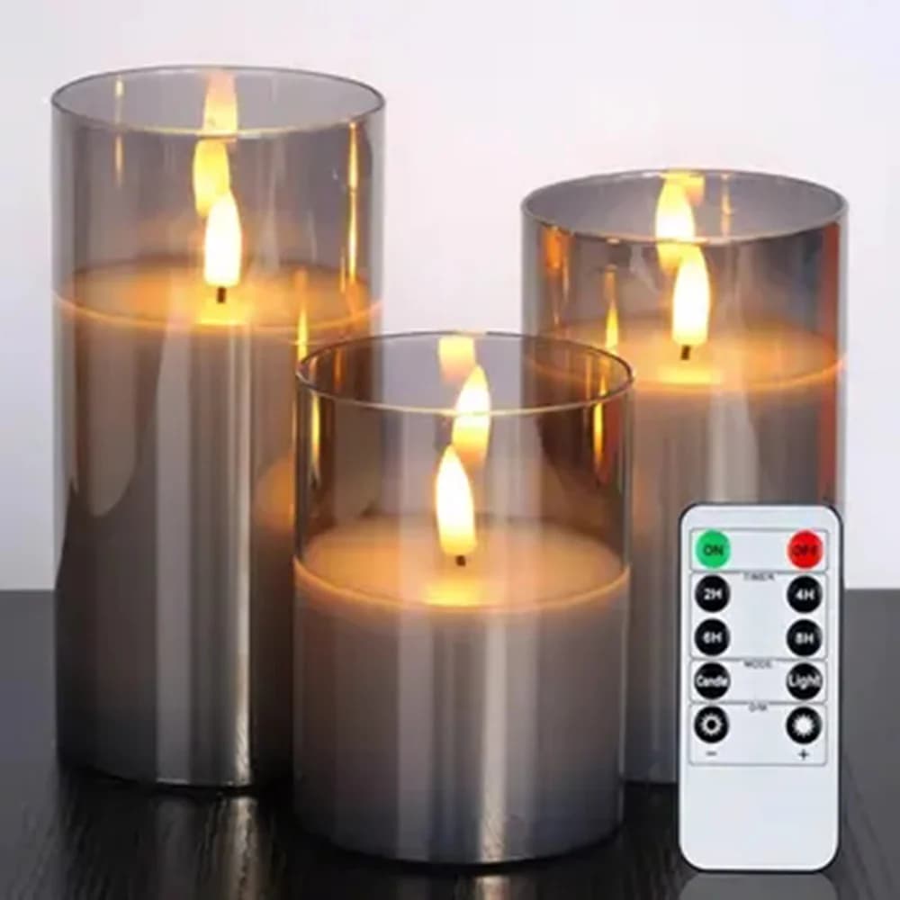 LED svečke z migajočim plamenom in daljincem (3-pack)