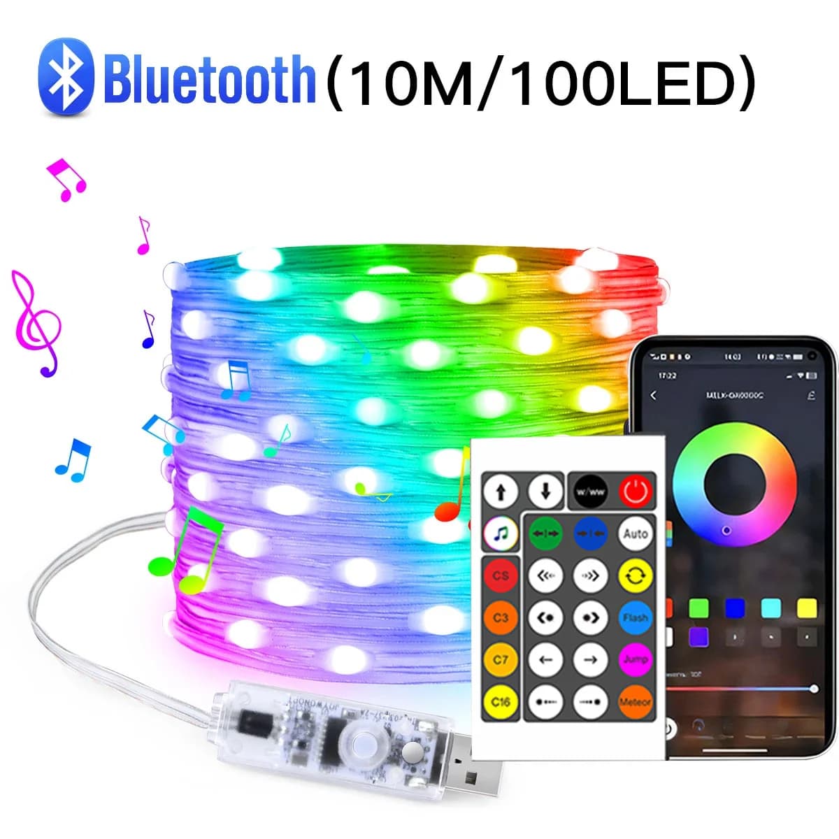 20M RGBIC Bluetooth LED verižne luči, USB